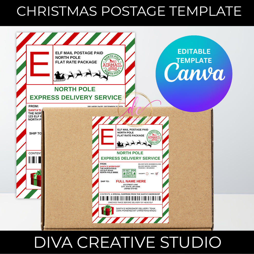 Christmas Postage Label Template (canva Only) – Diva Creative Studio