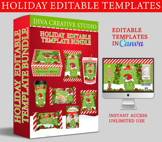 Grinch Holiday Editable Templates